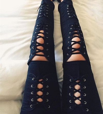 παντελόνια Υπερβολικό κυρίες με τις συνδέσεις σχισμένο μοτίβα