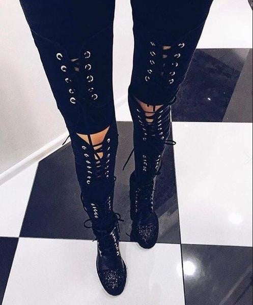 παντελόνια Υπερβολικό κυρίες με τις συνδέσεις σχισμένο μοτίβα