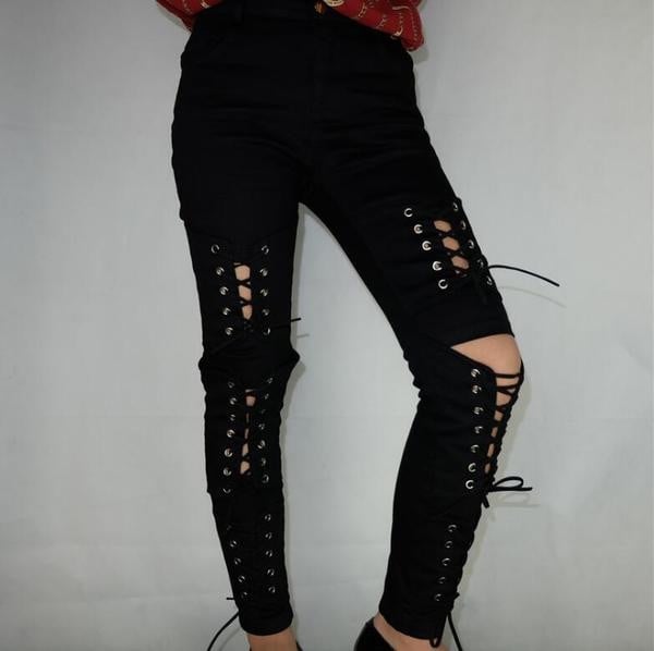 παντελόνια Υπερβολικό κυρίες με τις συνδέσεις σχισμένο μοτίβα