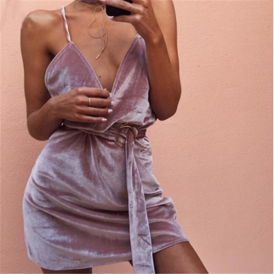 Velvet κυρίες φόρεμα με V-neck