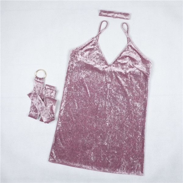 Velvet κυρίες φόρεμα με V-neck