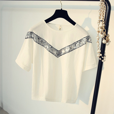 μπλούζα άνοιξη και το καλοκαίρι γυναικών με κοντά μανίκια με πούλιες