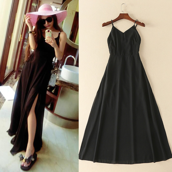 Πολλές όμορφες κυρίες μακρύ μαύρο φόρεμα σιφόν