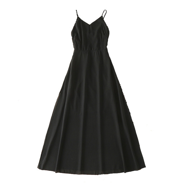 Πολλές όμορφες κυρίες μακρύ μαύρο φόρεμα σιφόν