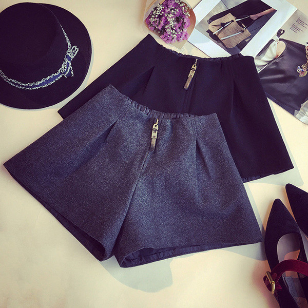 Ευρεία σορτς μαλλί με φερμουάρ