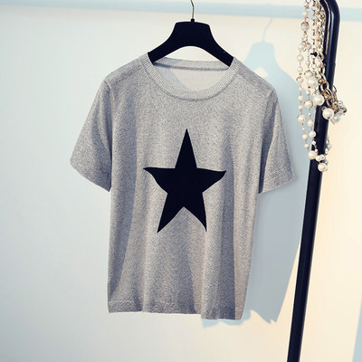 Καθημερινά λαμπερό μπλούζα με κοντό μανίκι και αστέρι απλικέ