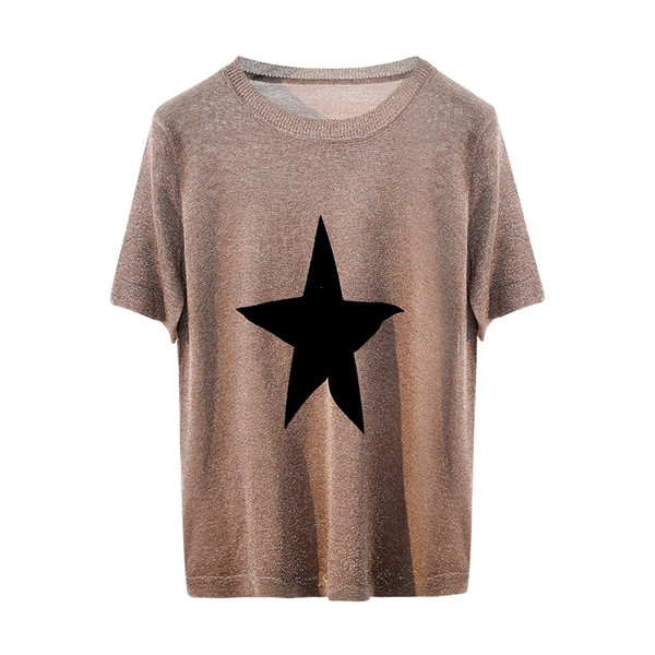Καθημερινά λαμπερό μπλούζα με κοντό μανίκι και αστέρι απλικέ