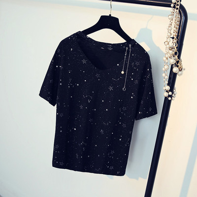 Άνοιξη-Καλοκαίρι ελκυστικές κυρίες μπλούζα με κοντά μανίκια - V-neck