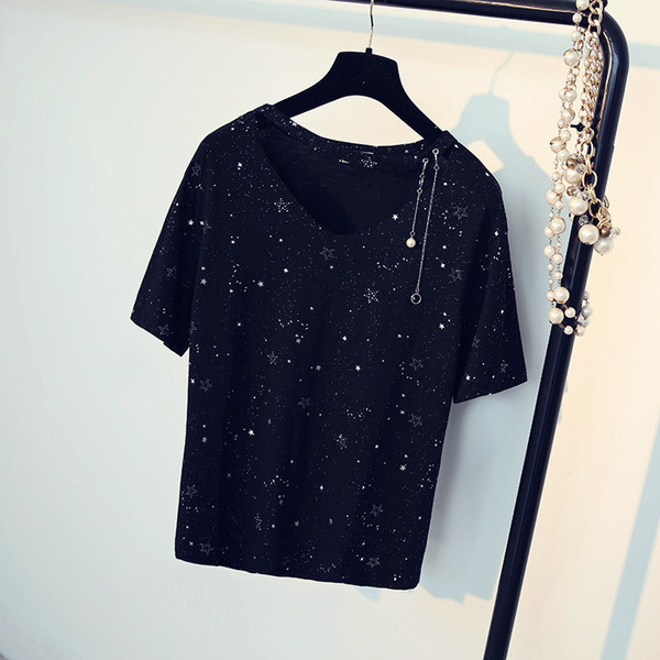 Άνοιξη-Καλοκαίρι ελκυστικές κυρίες μπλούζα με κοντά μανίκια - V-neck