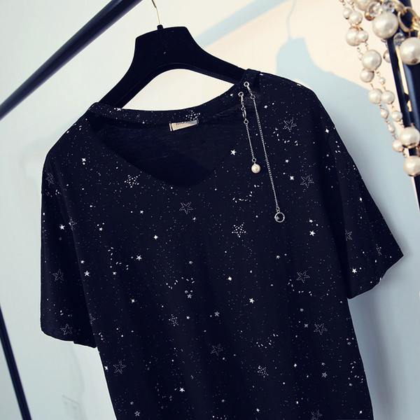 Άνοιξη-Καλοκαίρι ελκυστικές κυρίες μπλούζα με κοντά μανίκια - V-neck