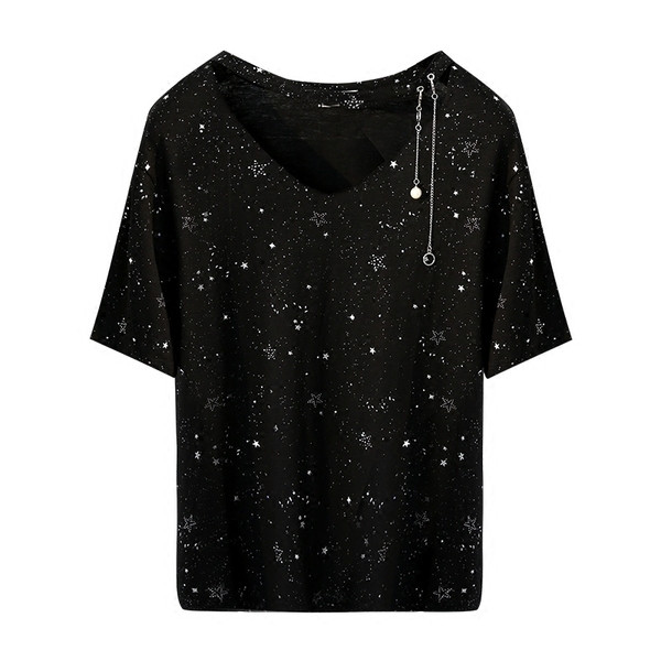 Άνοιξη-Καλοκαίρι ελκυστικές κυρίες μπλούζα με κοντά μανίκια - V-neck