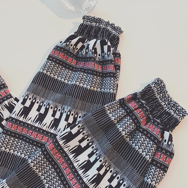 Ежедневни шарени дамски шалвари с писклюлести връзки