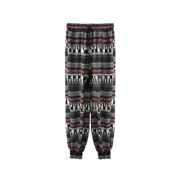 Ежедневни шарени дамски шалвари с писклюлести връзки