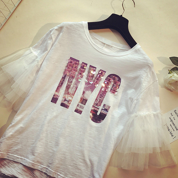 μπλούζα κομψές κυρίες με ακανόνιστο μανίκια πούλιες και Ο-λαιμό