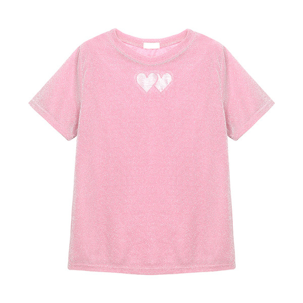 Φρέσκα κυρίες βελούδο μπροκάρ T-shirt με κοντά μανίκια