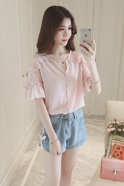 Κυρίες καθημερινή πολύ απαλή πουκάμισο με δαντέλα