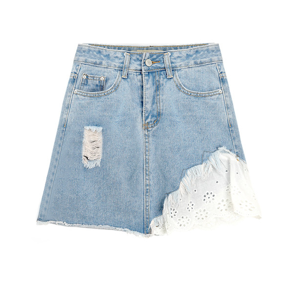 τζιν φούστα της Γυναίκας με υπέροχη δαντέλα στην πλάτη