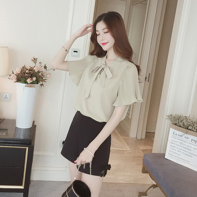 Μεγάλη κυρίες σιφόν πουκάμισο με κοντά μανίκια σε τρία διαφορετικά χρώματα