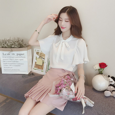 Μεγάλη κυρίες σιφόν πουκάμισο με κοντά μανίκια σε τρία διαφορετικά χρώματα