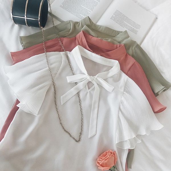 Μεγάλη κυρίες σιφόν πουκάμισο με κοντά μανίκια σε τρία διαφορετικά χρώματα