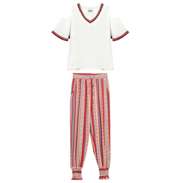 Μεγάλη κυρίες δύο τεμαχίων κοστούμι περιλαμβάνει παντελόνι και μπλούζα κοντό μανίκι σχέδια shalvarest πολύ ευγενής κυρίες και έν