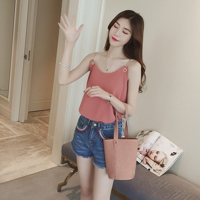 Елегантен дамски потник в пет различни цвята със златисти презрамки