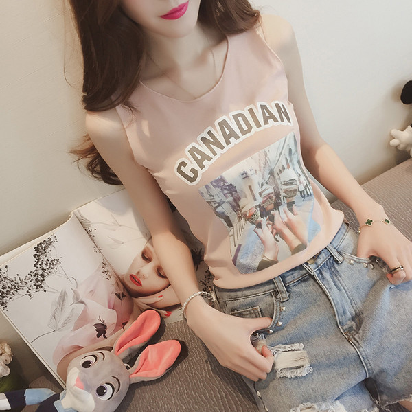 Οι γυναίκες απλό γιλέκο με την επιγραφή και εκτύπωση σε τρία χρώματα