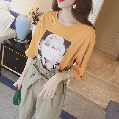 Καθημερινά κυρίες μπλούζα με μανίκια 3/4 τρύπες και πολύ φρέσκο σφραγίδα