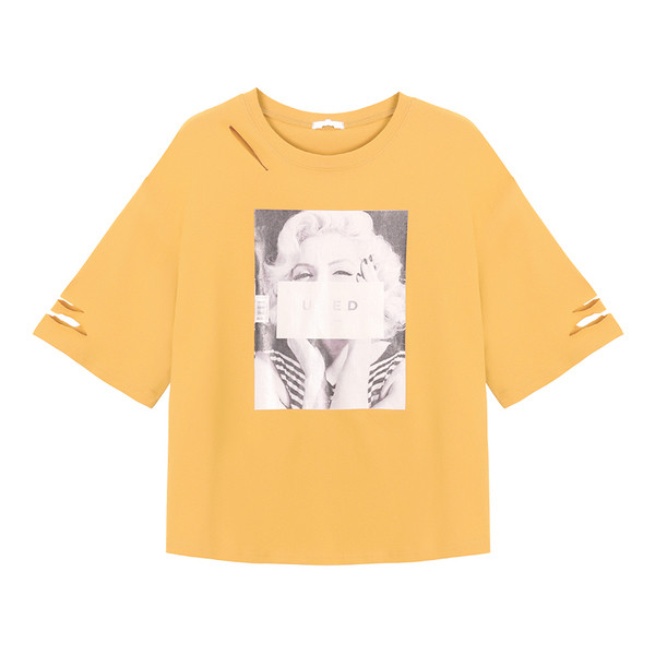 Καθημερινά κυρίες μπλούζα με μανίκια 3/4 τρύπες και πολύ φρέσκο ​​σφραγίδα