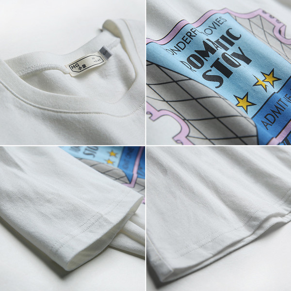 Κυρίες καθημερινή μπλούζα με κοντά μανίκια και όμορφο εκτύπωσης