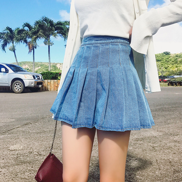 το καλοκαίρι φούστα με πιέτες τζιν Casual γυναικών