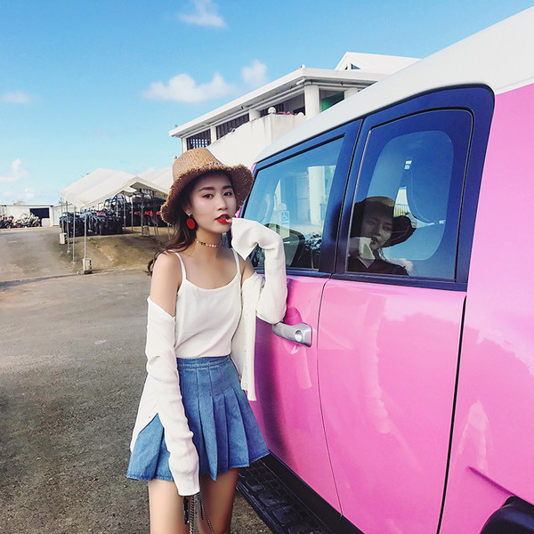 το καλοκαίρι φούστα με πιέτες τζιν Casual γυναικών