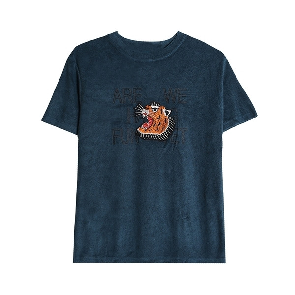 καθημερινή T-shirt κομψό κυρίες με κοντό μανίκι με κέντημα