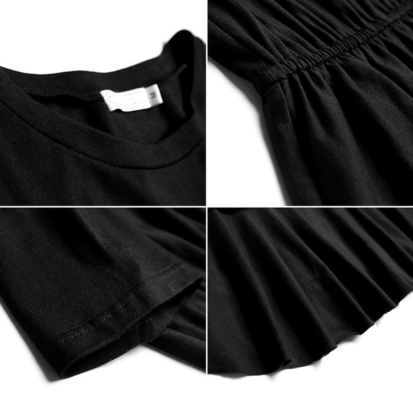 Καθημερινά κυρίες μαύρο φόρεμα με κοντά μανίκια και πιέτες κάτω τμήμα