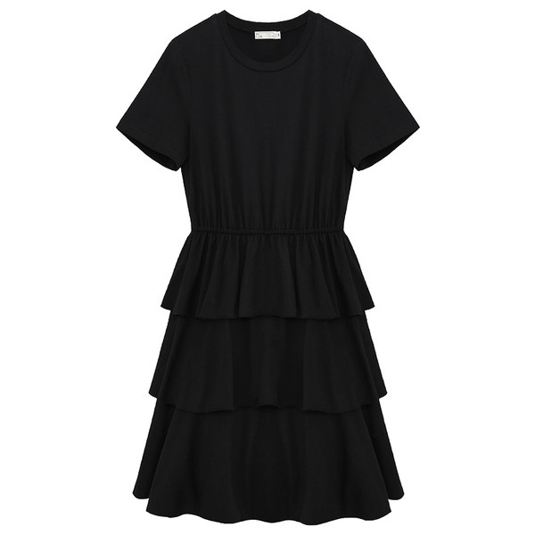 Καθημερινά κυρίες μαύρο φόρεμα με κοντά μανίκια και πιέτες κάτω τμήμα