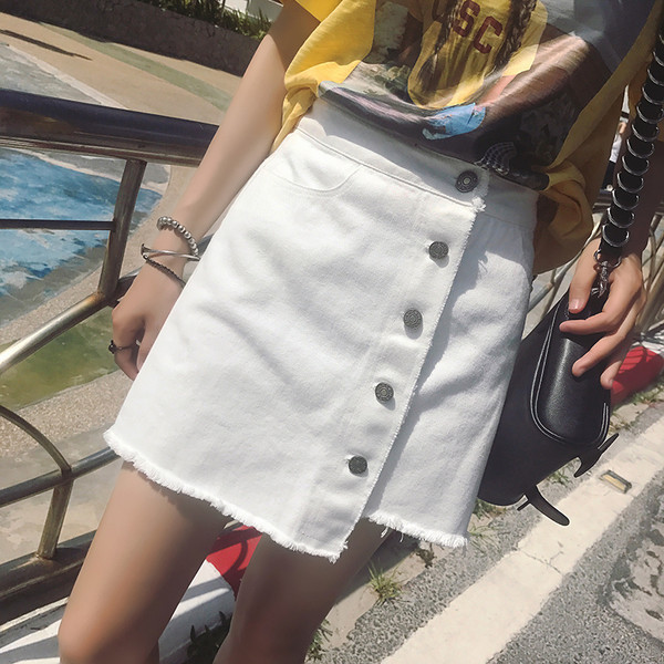 φούστα Ασυνήθιστο κυρίες μοτίβο με τα κουμπιά κάτω από το μπροστινό σε 3 χρώματα