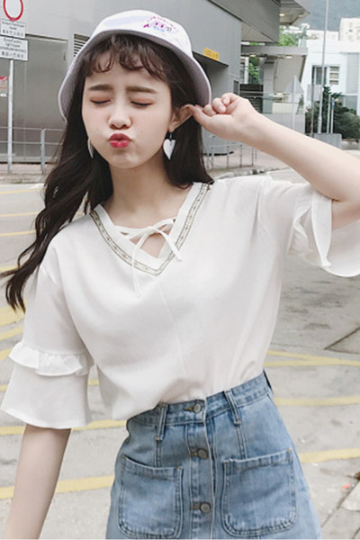 Μεγάλη γυναίκες καθημερινά shirt με V-neck σε δύο διαφορετικά χρώματα