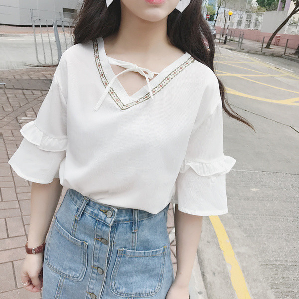 Μεγάλη γυναίκες καθημερινά shirt με V-neck σε δύο διαφορετικά χρώματα