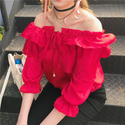 Κυρίες μπλούζα με έναν ώμο και μανίκι 3/4