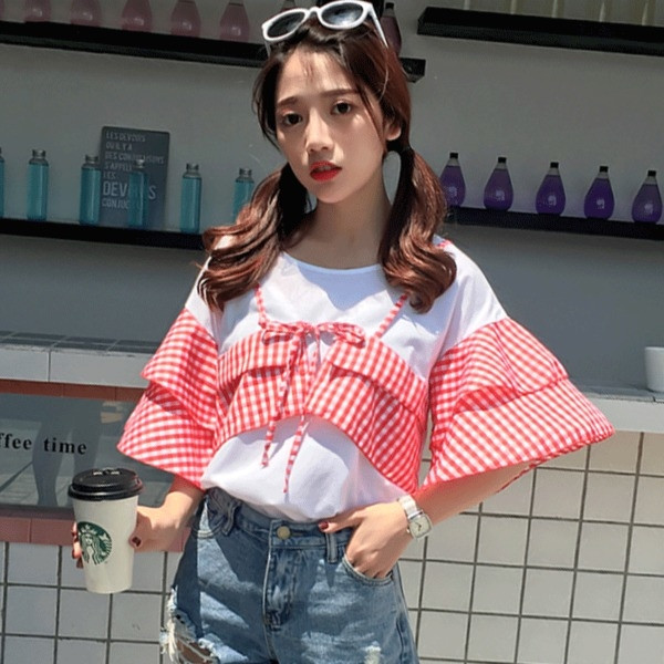 μπλούζα Φρέσκα κυρία σε δύο μέρη σε τρία διαφορετικά χρώματα