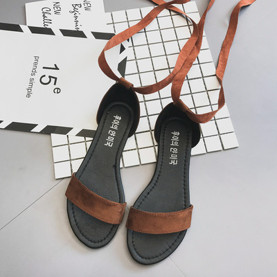 Κυρίες χαμηλά σανδάλια με αστράγαλο κορδέλα όμορφη τύπου κούμπωμα