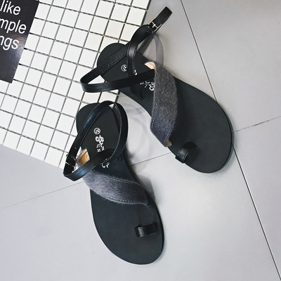 Дамски ежедневни сандали с ниска подметка и велурени презрамки