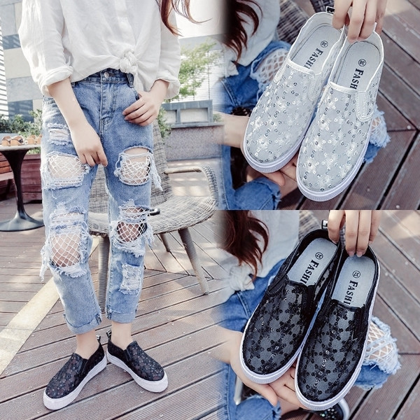 Дамски дишащи ежедневни мокасини с лъскави паети