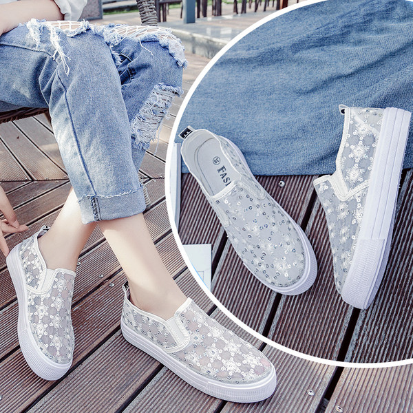 Дамски дишащи ежедневни мокасини с лъскави паети