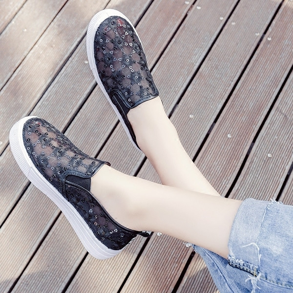 Дамски дишащи ежедневни мокасини с лъскави паети