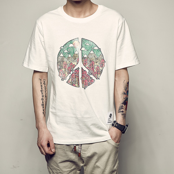 πουκάμισο Καθημερινά οι άνδρες με κοντά μανίκια και πολύχρωμο εκτύπωση