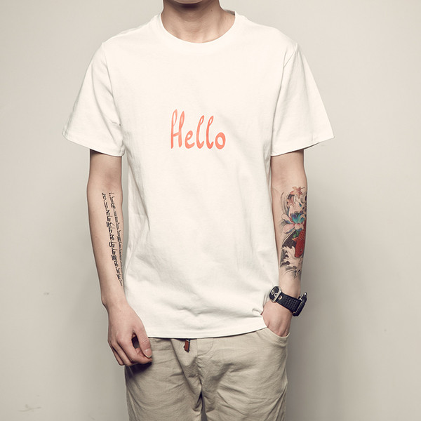 Οι άνδρες ριγέ T-shirt «Hello» σε τρία διαφορετικά χρώματα