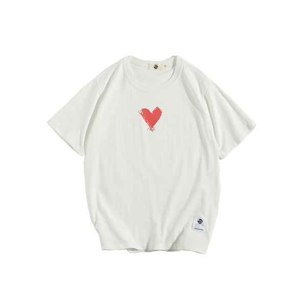 Βαμβάκι λευκό T-shirt με κοντά μανίκια και απλικέ καρδιά