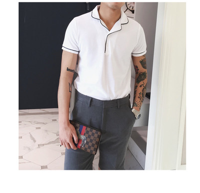 Αντρικά αθλητισμό κομψή μπλούζα με γιακά σε μαύρο και άσπρο