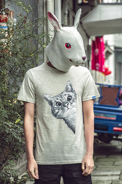 Μεγάλη μπλούζα σε δύο χρώματα και γατάκι εφαρμογή